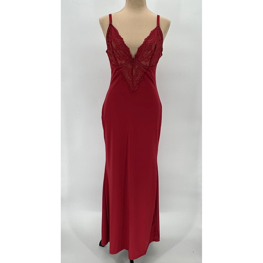 Popilush Maroon Built-In Shapewear Lace Maxi Dress Women Large V-Neck Bodycon